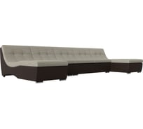 П-образный модульный диван Лига диванов Монреаль Long основа рогожка Корфу 02, компаньон экокожа коричневая 111545