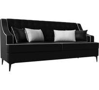 Прямой диван Лига диванов Марк полностью экокожа черная, кант экокожа белая, подушки экокожа ЧЕРН/БЕЛ 111922