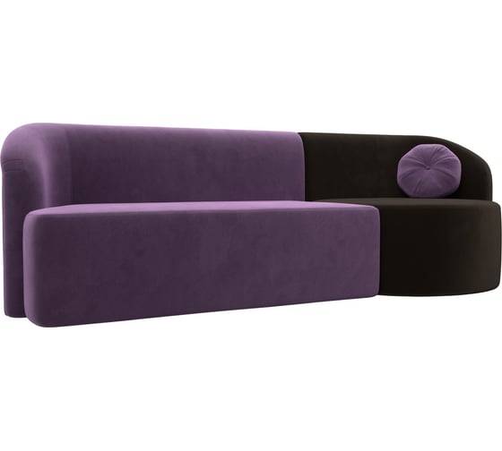 Прямой диван Лига диванов Лига-027 угол правый основная часть микровельвет сиреневый, угловая часть микровельвет коричневый, подушка микровельвет сиреневый 119536 1