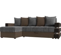 Угловой диван Лига диванов Венеция левый основа рогожка серая, компаньон рогожка коричневая 108436L