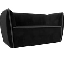 Прямой диван Лига диванов Бергамо 2-х местный полностью велюр черный, кант велюр серый 112044