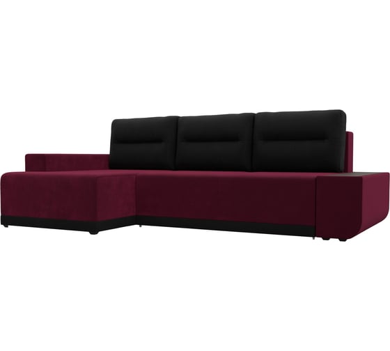 Угловой диван Лига диванов Чикаго левый угол основа микровельвет бордовый, подушки и вставка микровельвет черный 110762L 1