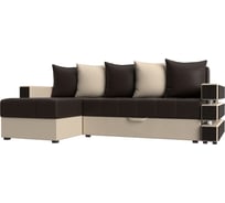 Угловой диван Лига диванов Венеция левый основа экокожа коричневая, компаньон экокожа бежевая 27948L