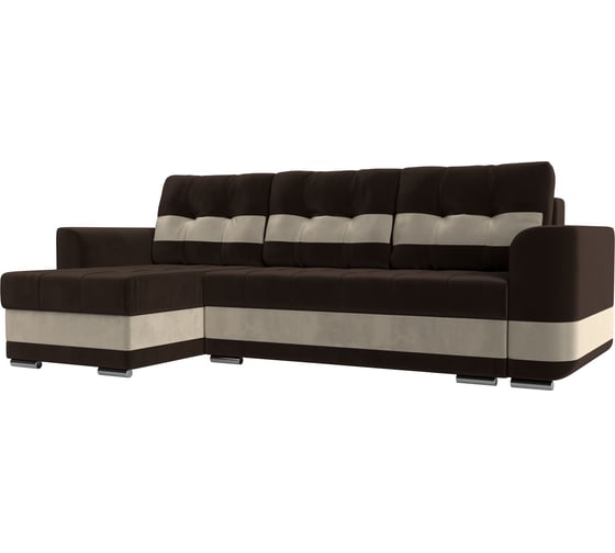 Угловой диван Лига диванов Честер левый основа микровельвет коричневый, компаньон микровельвет бежевый 100019L 1