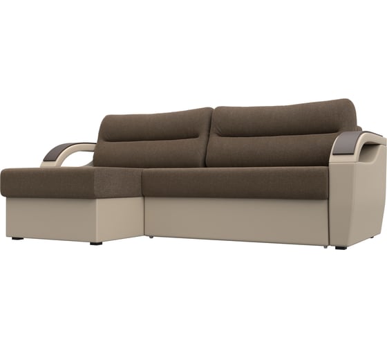 Угловой диван Лига диванов Форсайт левый основа рогожка коричневая, компаньон экокожа бежевая 100794L 1