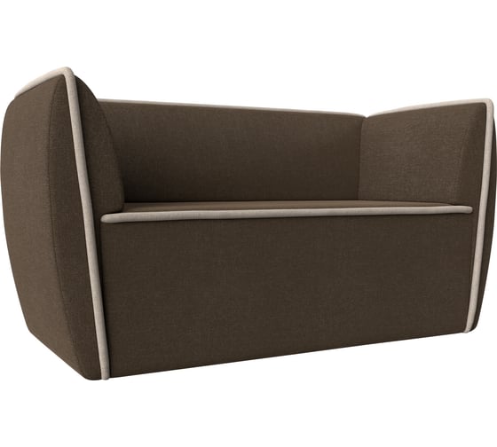 Прямой диван Лига диванов Бергамо 2-х местный полностью рогожка коричневая, кант рогожка бежевая 112070 1