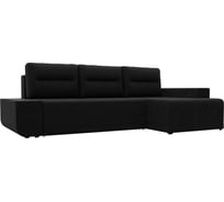 Угловой диван Лига диванов Чикаго правый полностью микровельвет черный 110753