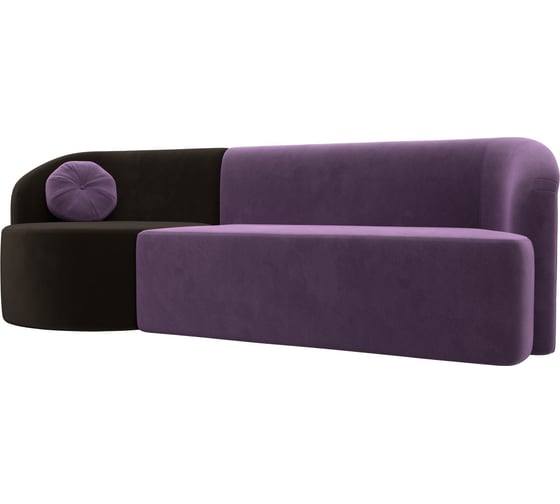 Прямой диван Лига диванов Лига-027 угол левый основная часть микровельвет сиреневый, угловая часть микровельвет коричневый, подушка микровельвет сиреневый 119536L 1
