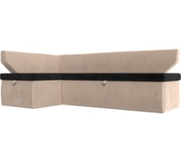 Кухонный угловой диван Лига диванов Омура левый основа велюр черный, компаньон велюр бежевый 113207L