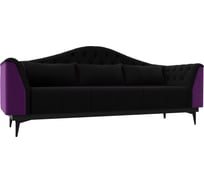 Прямой диван Лига диванов Флорида основа микровельвет черный, компаньон микровельвет фиолетовый 112365