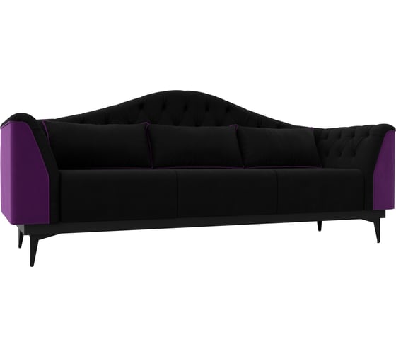 Прямой диван Лига диванов Флорида основа микровельвет черный, компаньон микровельвет фиолетовый 112365 1