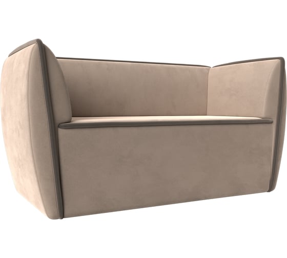 Прямой диван Лига диванов Бергамо 2-х местный полностью велюр бежевый, кант велюр коричневый 112030 1