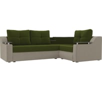 Угловой диван Лига диванов Тесей правый основа микровельвет зеленый, компаньон микровельвет бежевый 107624