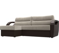 Угловой диван Лига диванов Форсайт левый основа микровельвет бежевый, компаньон экокожа коричневая 111593L