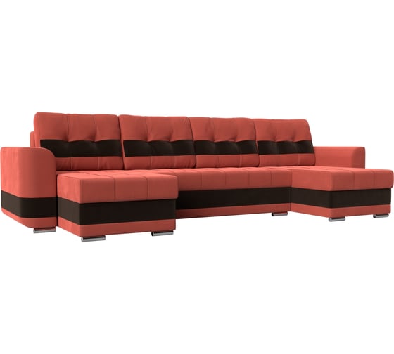 П-образный диван Лига диванов Честер основа микровельвет коралловый, компаньон микровельвет коричневый 110169 1