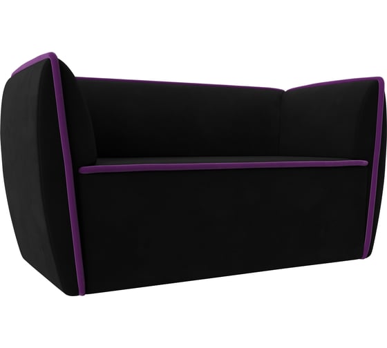 Прямой диван Лига диванов Бергамо 2-х местный полностью микровельвет черный, кант микровельвет фиолетовый 112066 1