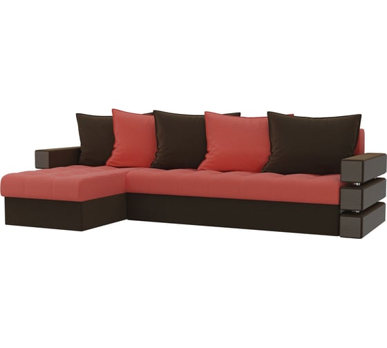 Угловой диван Лига диванов Венеция левый основа микровельвет коралловый, компаньон микровельвет коричневый 108443L