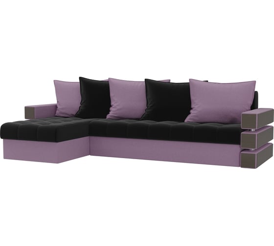 Угловой диван Лига диванов Венеция левый основа микровельвет черный, компаньон микровельвет сиреневый 108446L 1