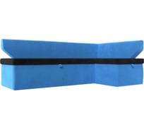 Кухонный угловой диван Лига диванов Омура правый основа велюр черный, компаньон велюр голубой 113208