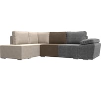 Угловой диван Лига диванов Хьюго левый угол полностью рогожка серая/ коричневая/ бежевая 101261L