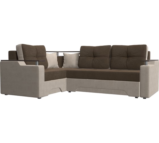 Угловой диван Лига диванов Комфорт левый основа рогожка коричневая, компаньон рогожка бежевая 102595L 1