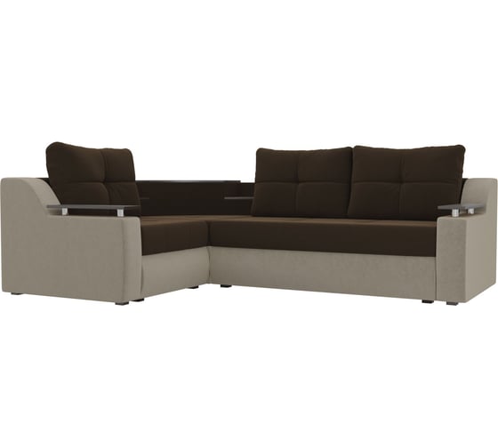 Угловой диван Лига диванов Тесей левый основа микровельвет коричневый, компаньон микровельвет бежевый 107627L 1