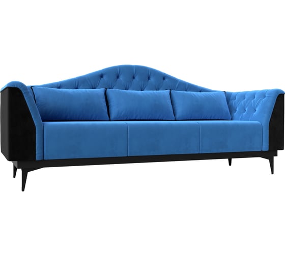 Прямой диван Лига диванов Флорида основа велюр голубой, компаньон велюр черный 112337 1