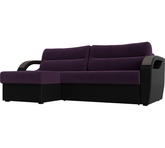 Угловой диван Лига диванов Форсайт левый основа велюр фиолетовый, компаньон экокожа черная 111579L 1