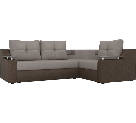 Угловой диван Лига диванов Тесей правый основа рогожка бежевая, компаньон рогожка коричневая 107634 1