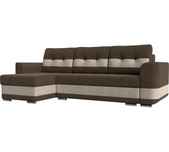 Угловой диван Лига диванов Честер левый основа рогожка коричневая, компаньон рогожка бежевая 100027L 1