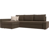 Угловой диван Лига диванов Версаль левый полностью рогожка коричневая, подушки рогожка КОР/беж 29476L