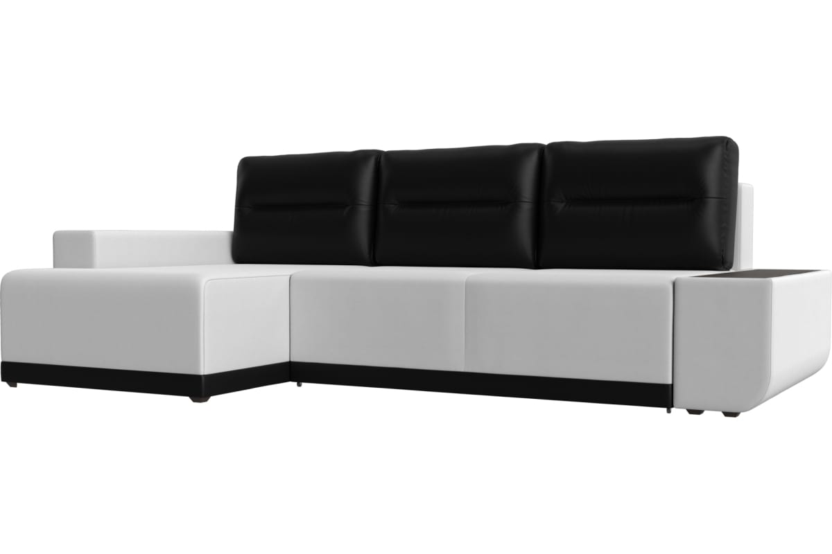 Угловой диван Лига диванов Чикаго левый угол основа экокожа белая, подушкии вставка экокожа черная 110768L - выгодная цена, отзывы, характеристики,фото - купить в Москве и РФ
