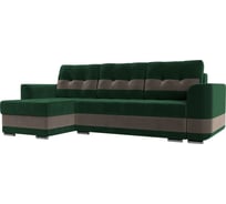 Угловой диван Лига диванов Честер левый основа велюр зеленый, компаньон велюр коричневый 110148L
