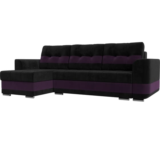 Угловой диван Лига диванов Честер левый основа велюр черный, компаньон велюр фиолетовый 110239L 1