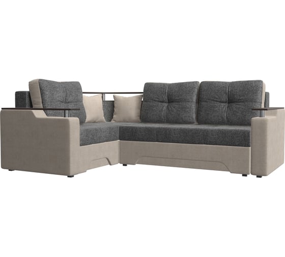 Угловой диван Лига диванов Комфорт левый основа рогожка серая, компаньон рогожка бежевая 102599L 1