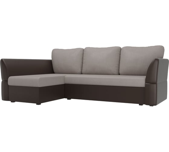 Угловой диван Лига диванов Гесен левый основа рогожка бежевая, компаньон экокожа коричневая 29328L 1