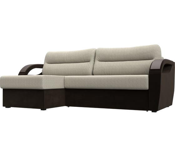 Угловой диван Лига диванов Форсайт левый основа рогожка Корфу 02, компаньон микровельвет коричневый 111598L 1