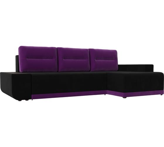 Угловой диван Лига диванов Чикаго правый основа микровельвет черный, подушки и вставка микровельвет фиолетовый 110754 1