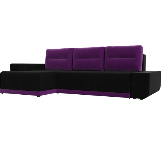 Угловой диван Лига диванов Чикаго левый угол основа микровельвет черный, подушки и вставка микровельвет фиолетовый 110754L 1