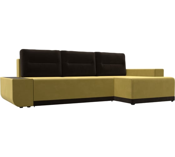 Угловой диван Лига диванов Чикаго правый основа Микровельвет Желный, подушки и вставка микровельвет коричневый 110756 1