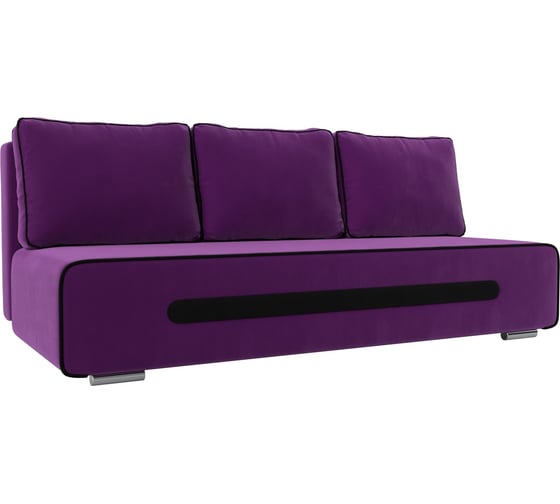Прямой диван Лига диванов Приам полностью микровельвет фиолетовый, кант и вставка микровельвет черный 107408 1