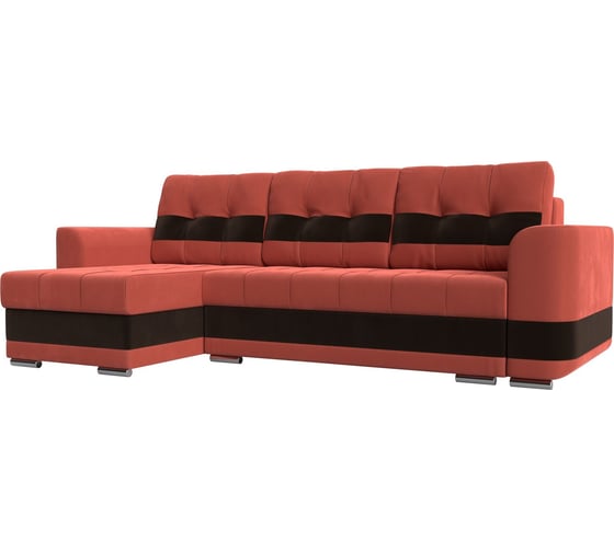 Угловой диван Лига диванов Честер левый основа микровельвет коралловый, компаньон микровельвет коричневый 110154L 1