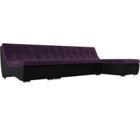 Угловой модульный диван Лига диванов Монреаль основа велюр фиолетовый, компаньон экокожа черная 111503
