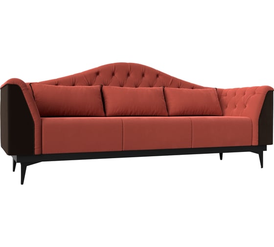 Прямой диван Лига диванов Флорида основа микровельвет коралловый, компаньон микровельвет коричневый 112357 1