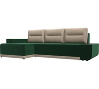 Угловой диван Лига диванов Чикаго левый угол основа велюр зеленый, подушки и вставка велюр бежевый 110735L