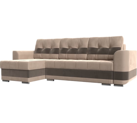 Угловой диван Лига диванов Честер левый основа велюр бежевый, компаньон велюр коричневый 100008L 1