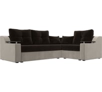 Угловой диван Лига диванов Кронос правый основа микровельвет коричневый, компаньон микровельвет бежевый, подушки микролвельвет КОР/кор 114622