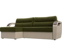 Угловой диван Лига диванов Форсайт левый основа микровельвет зеленый, компаньон экокожа бежевая 111594L