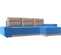 Угловой диван Лига диванов Чикаго правый основа велюр голубой, подушки и вставка велюр бежевый 110737