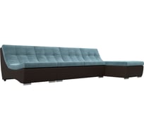 Угловой модульный диван Лига диванов Монреаль основа Велюр Бирюзовый, компаньон экокожа коричневая 111499